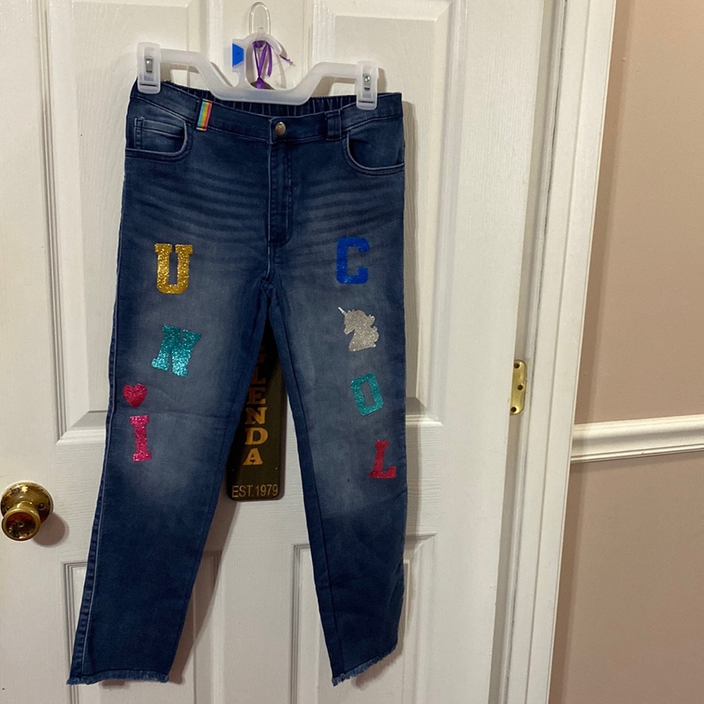 NWOT 365 Kids  girls embellished unicool denim pants; size 10
